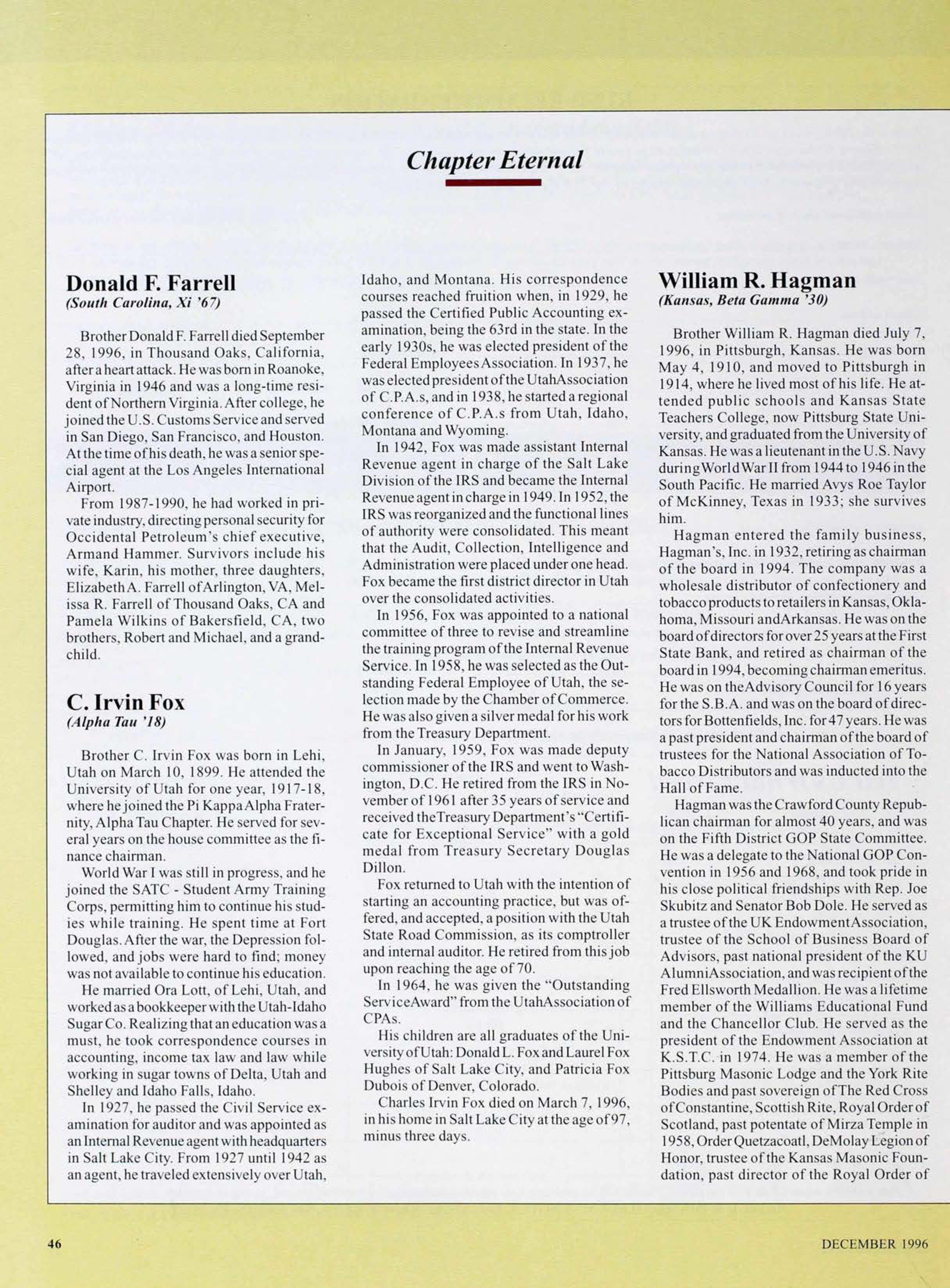 Chapter Eternal, December 1996